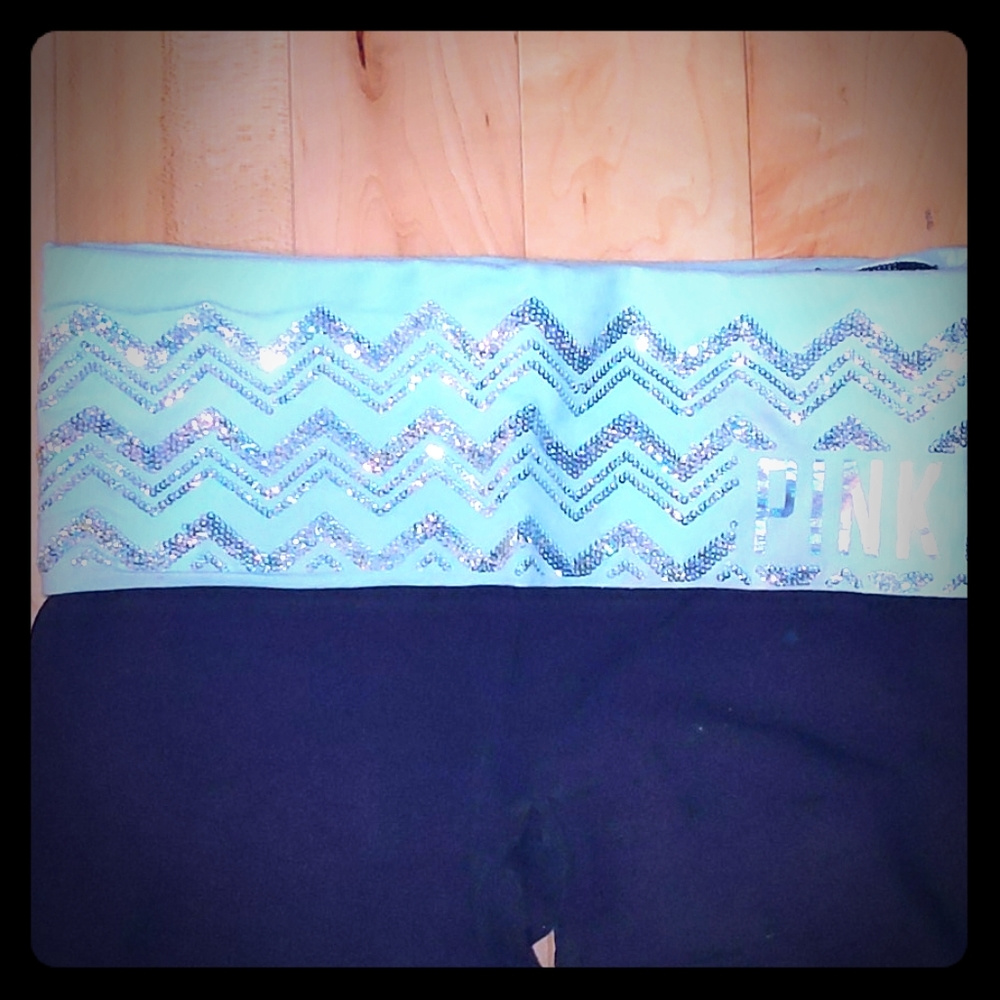 Sky blue and sequin yoga pants by VS